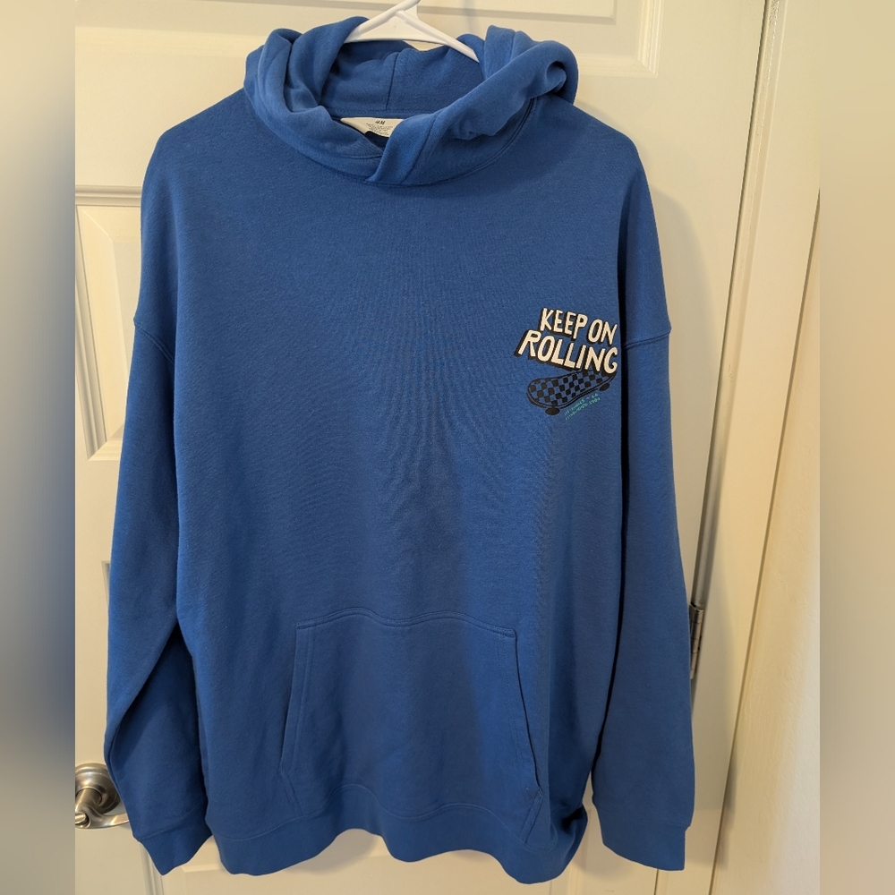 H&M Graphic Hoodie Blue with Skateboard Graphic Boys Size 20 or XXL